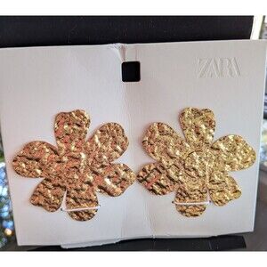 ZARA Earrings Gold Beaten Metal Maxi Open Flower Large Statement Maximalist NEW